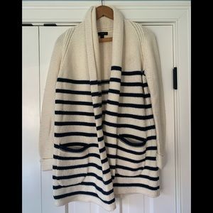 J Crew Cream with navy striped cardigan sweater size XS